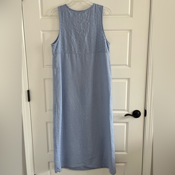 Vintage Sweet Jessie Bohemian Sky Blue Cottagecore 100% Linen Maxi Dress MP - Picture 5 of 11
